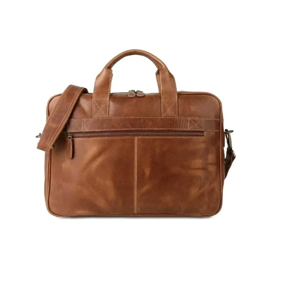 KomalC Vintage 18” Buffalo Leather Laptop Briefcase Office Bag Brown Brand New